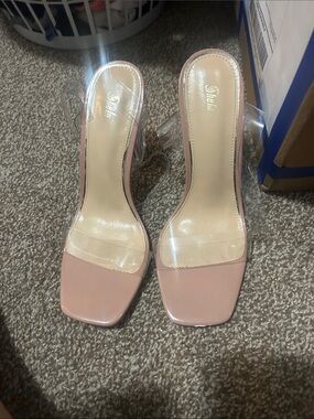 SHEIN Pink Clear Strap Square Toe Heeled Sandals
